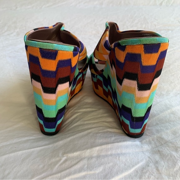 Missoni Rainbow Print Chevron Knit Strap Strappy Platform Chunky Wedges Heels - Picture 7 of 8